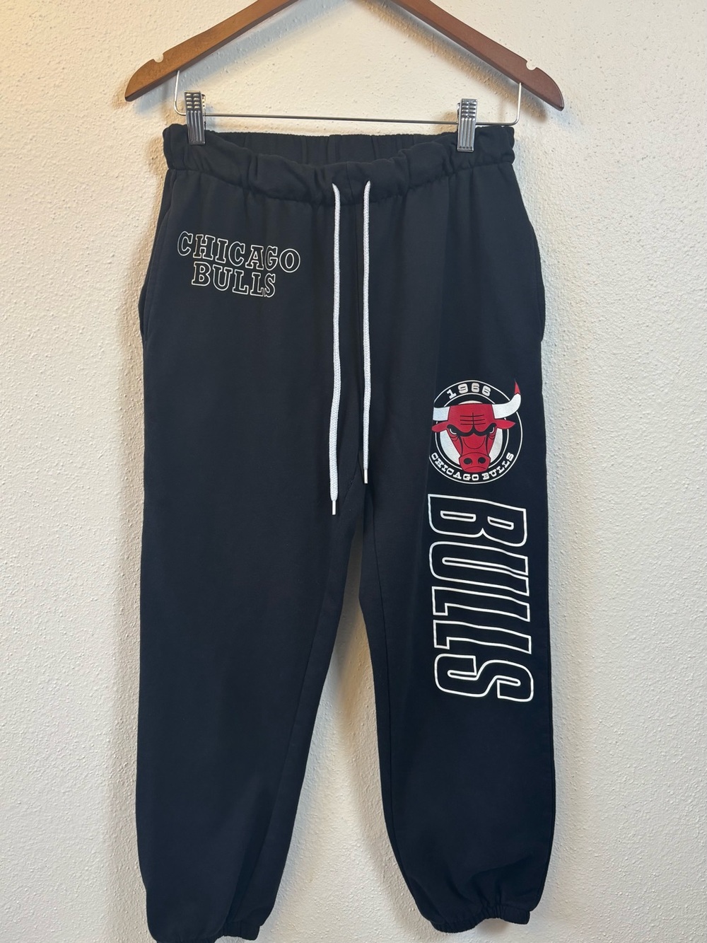 NBA Chicago Bulls Black Sweatpants with Red Logo